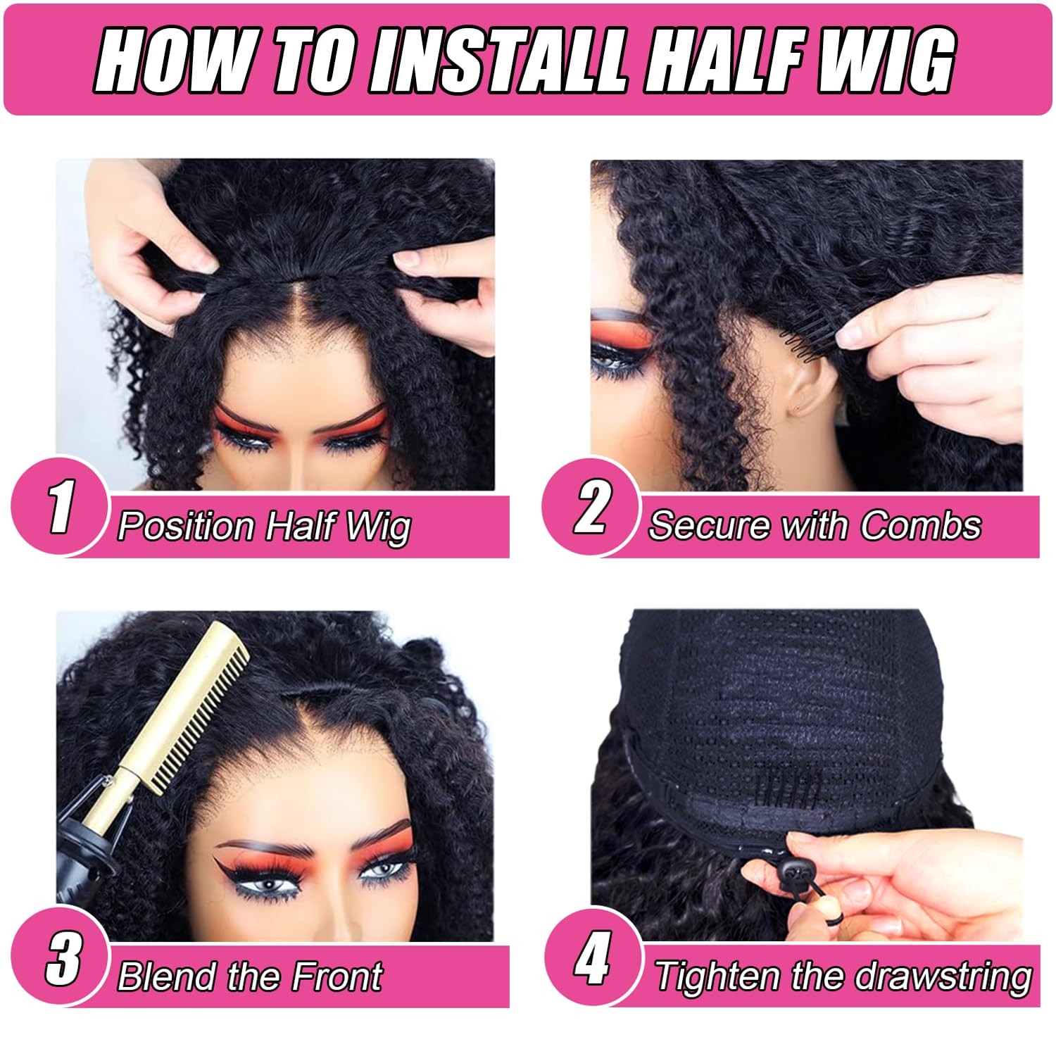 Kalomonia 3 In 1 Curly Half Wig Human Hair 200 Density Deep Wave Upgrade