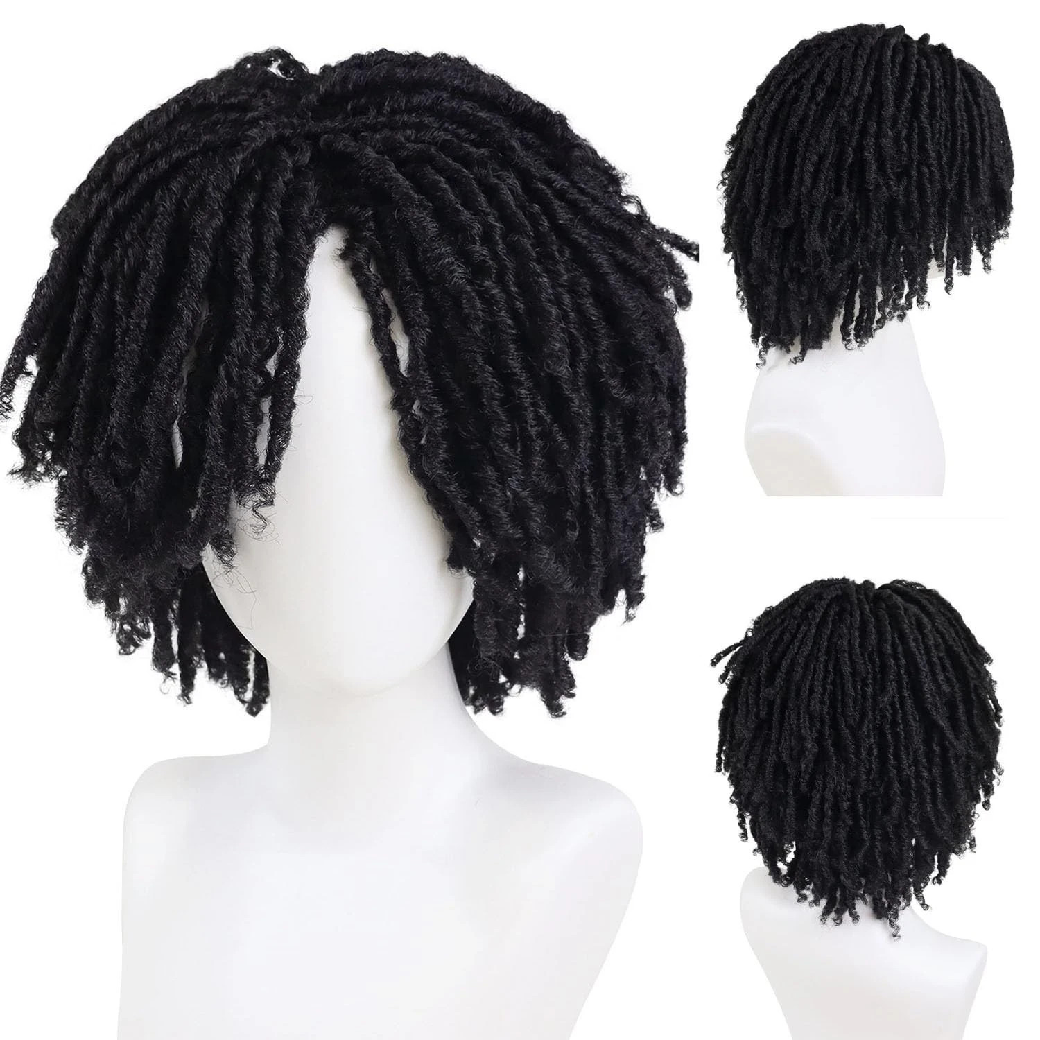 GNIMEGIL Mens Dreadlock Wig Black Curly Male Fake Dreads Loc 22.5 Inch
