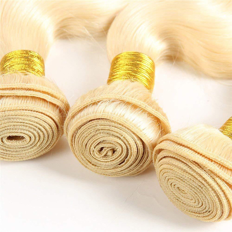 Extra Thick 613 Blonde Brazilian Virgin Human Hair Weave 3BUNDLES + CLOSURE Weft