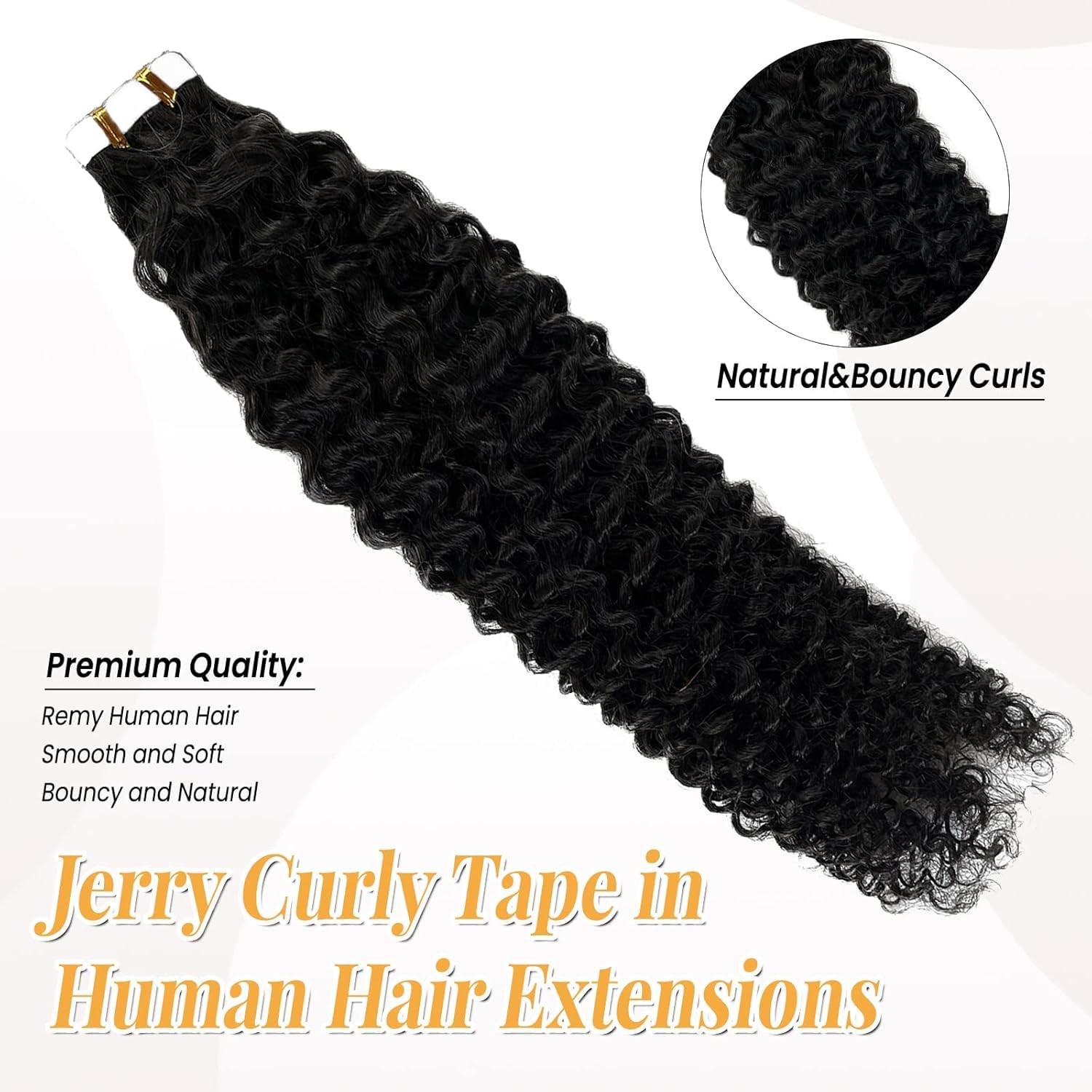 Valiilo Tape In Hair Extensions Jerry Curly 20 Pieces 50G 24 Inch Natural Black