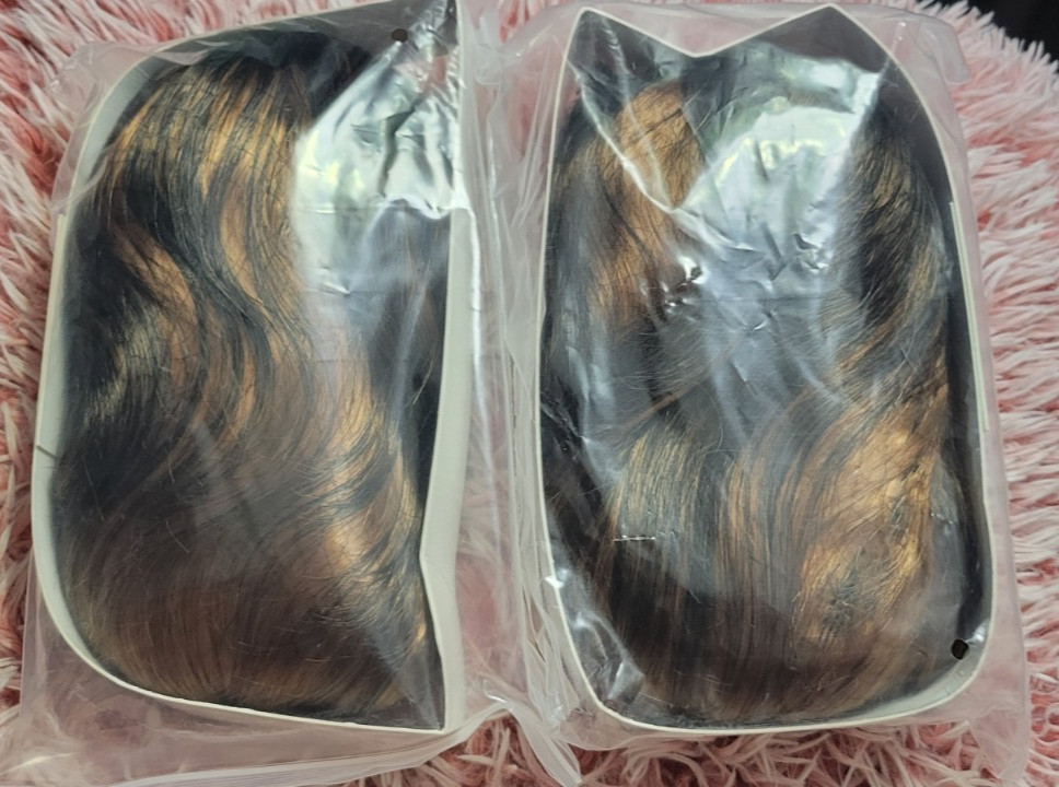 2 Dark Brown Root to Gold Ombre Long Wavy Curly Blonde Wig Women Synthetic Hair