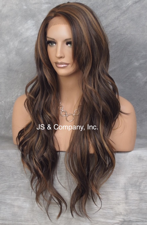 Heat OK Human Hair Blend Mono Top Full LACE FRONT WIG Brown mix L Mono Part AUR
