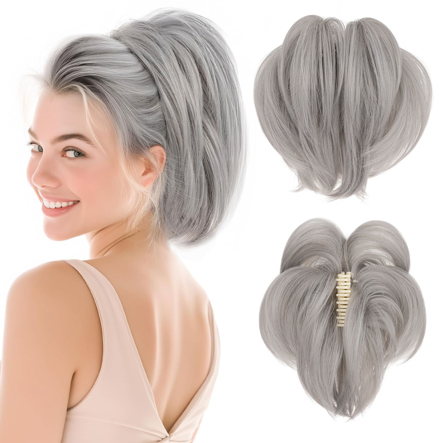 Natural Claw Clip Ponytail Messy Bun Hair Piece Short Bendable Updo Extensions M