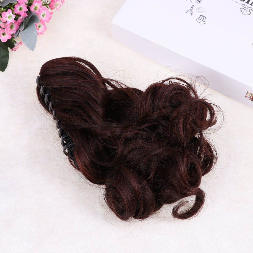 Brown Synthetic Wigs Claw Ponytail Extension Natural Look Easy to Wear