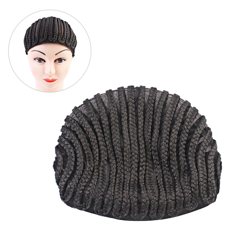 2Pcs Cornrow Wig Cap Black Elastic with Side Combs Comfortable for Sew-in Wigs