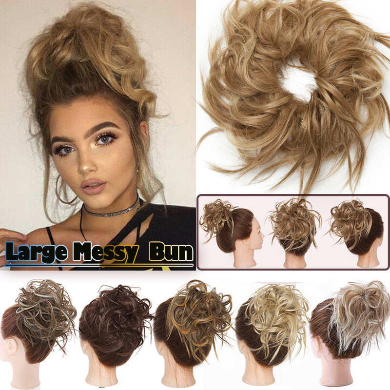 Large Scrunchie Messy Bun Hair Piece THICK Updo Cover Wrap Clip Ponytail as Real