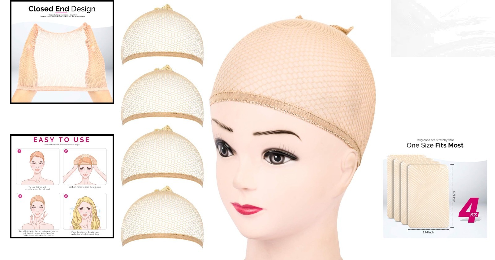 4PCS Washable Mesh Wig Caps – Comfortable & Versatile for Cosplay & Parties