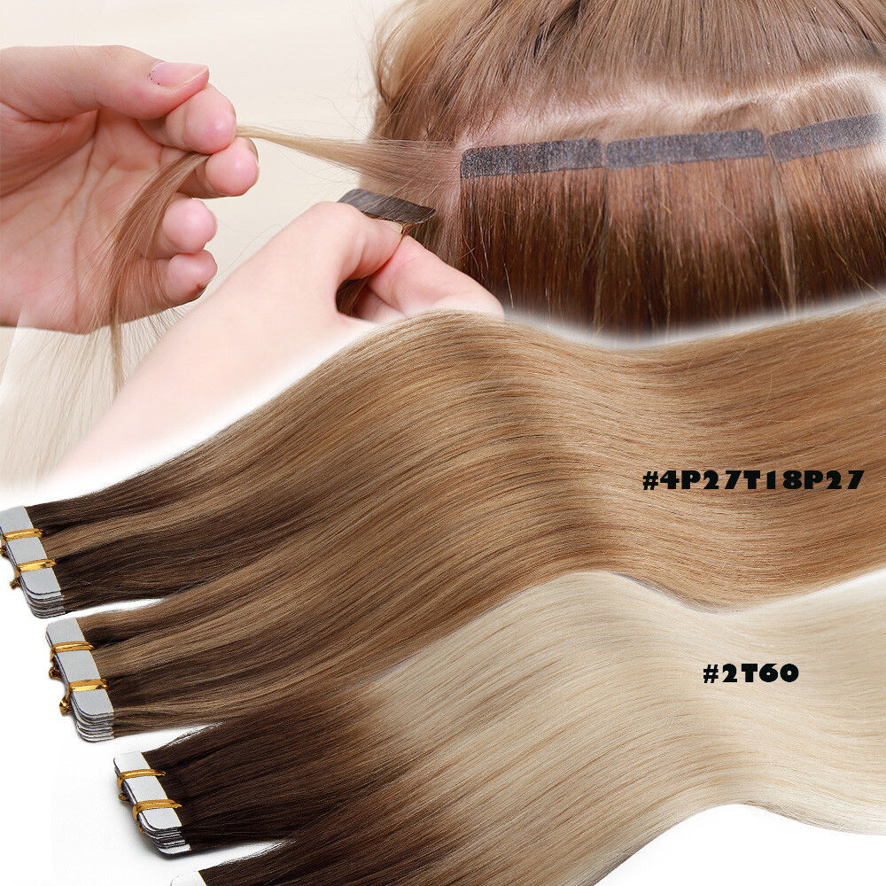Russian Seamless Real Remy Human Hair Extensions Tape In Skin Weft 10-80PCS WAVY