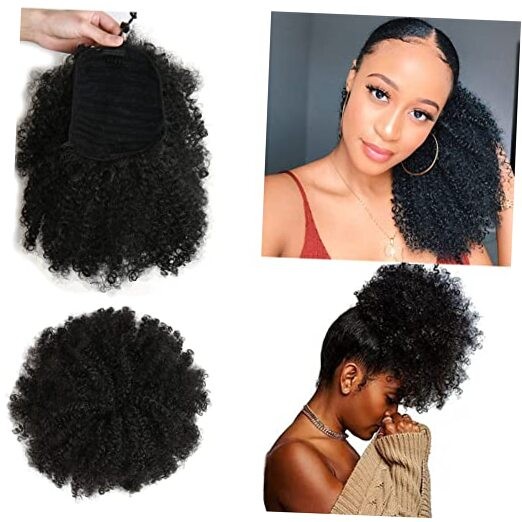 Afro Puff kinky curly Drawstring Ponytail Extension for Women Afro 12 Inch 1B#