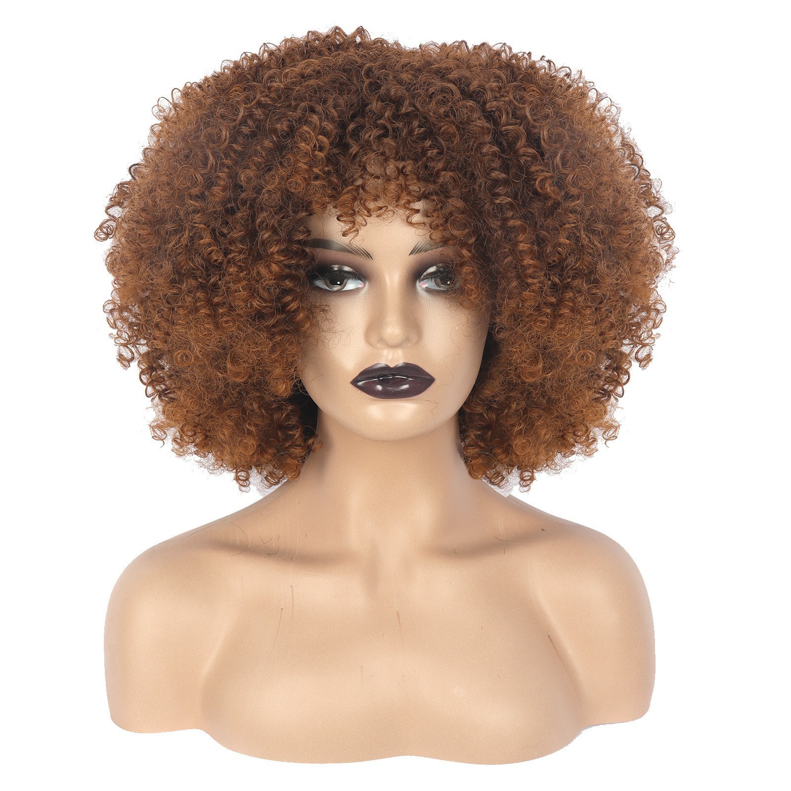 Multi-color Afro Kinky Curly Short Wig Synthetic Full Head Wig For Women