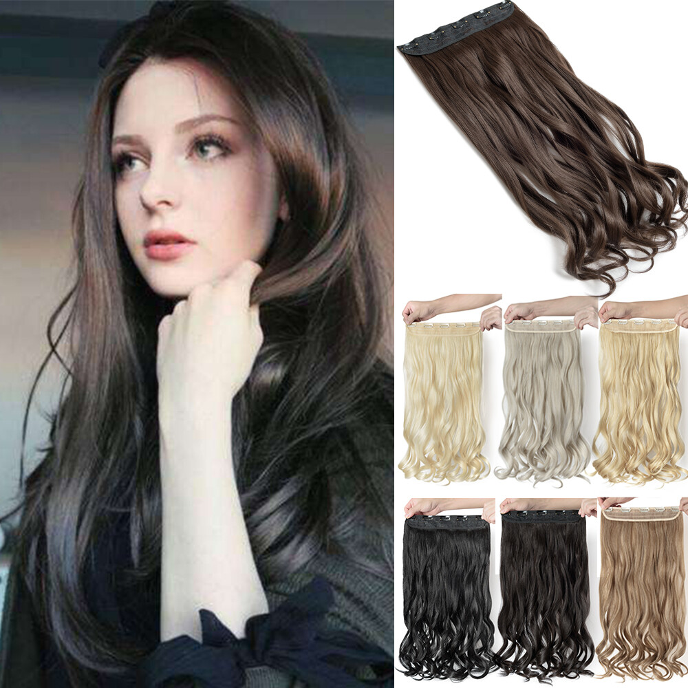 Wavy Curly Full Head Half Fiber Hairpiece Clip in Real As Human Hair Extensions
