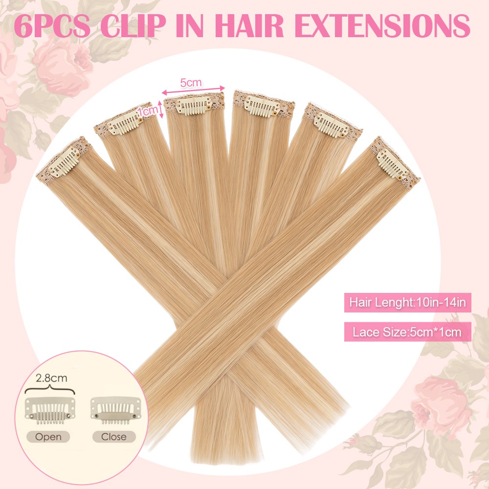 6PCS Real Human Hair Clip in Short Hair Extensions 100% Remy Hair Pieces Thin US