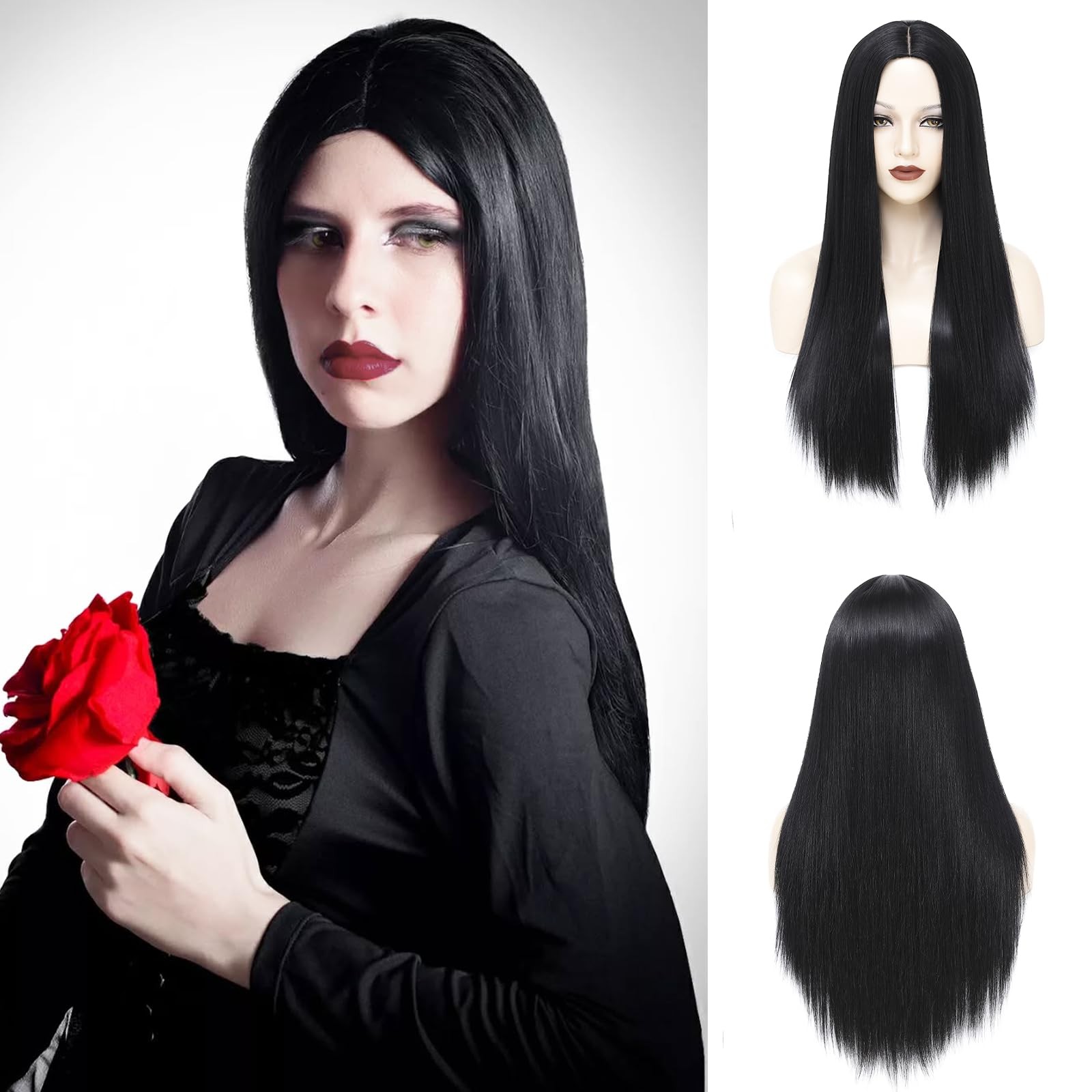 Black Wig Long Straight Wigs for Women Natural Looking Middle Part Heat Resis…