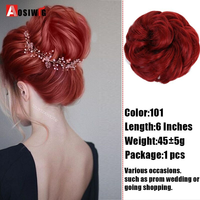 Synthetic Hair Extensions Messy Curly Chignon Donut Bun Elastic Rubber Band Clip
