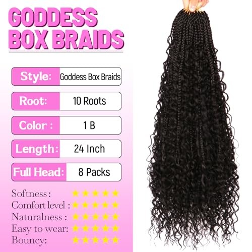 Goddess Boho Box Braids Crochet Hair-8 Packs 24 Inch 24 Inch (Pack of 8) 1B#