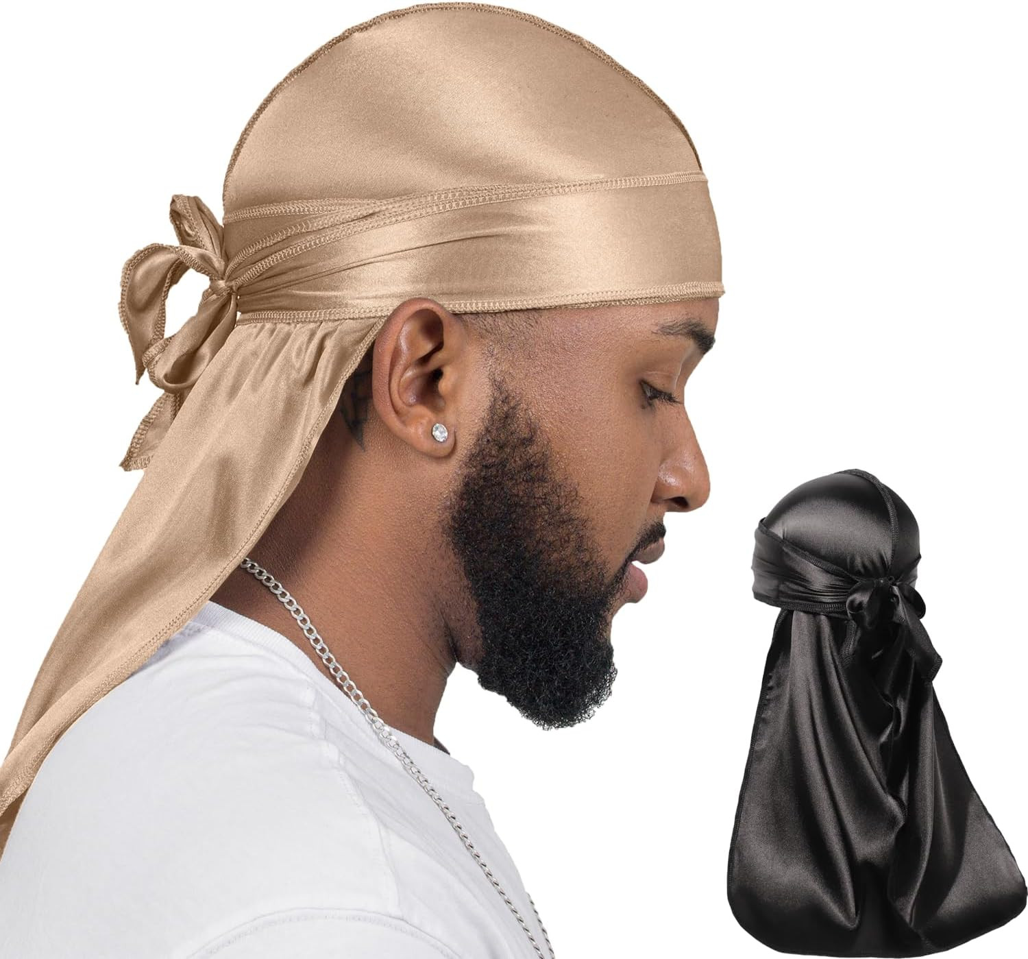 2 Pieces Silky Durag Pack for Men Women Waves, Premium Satin Deluxe Du-Rag