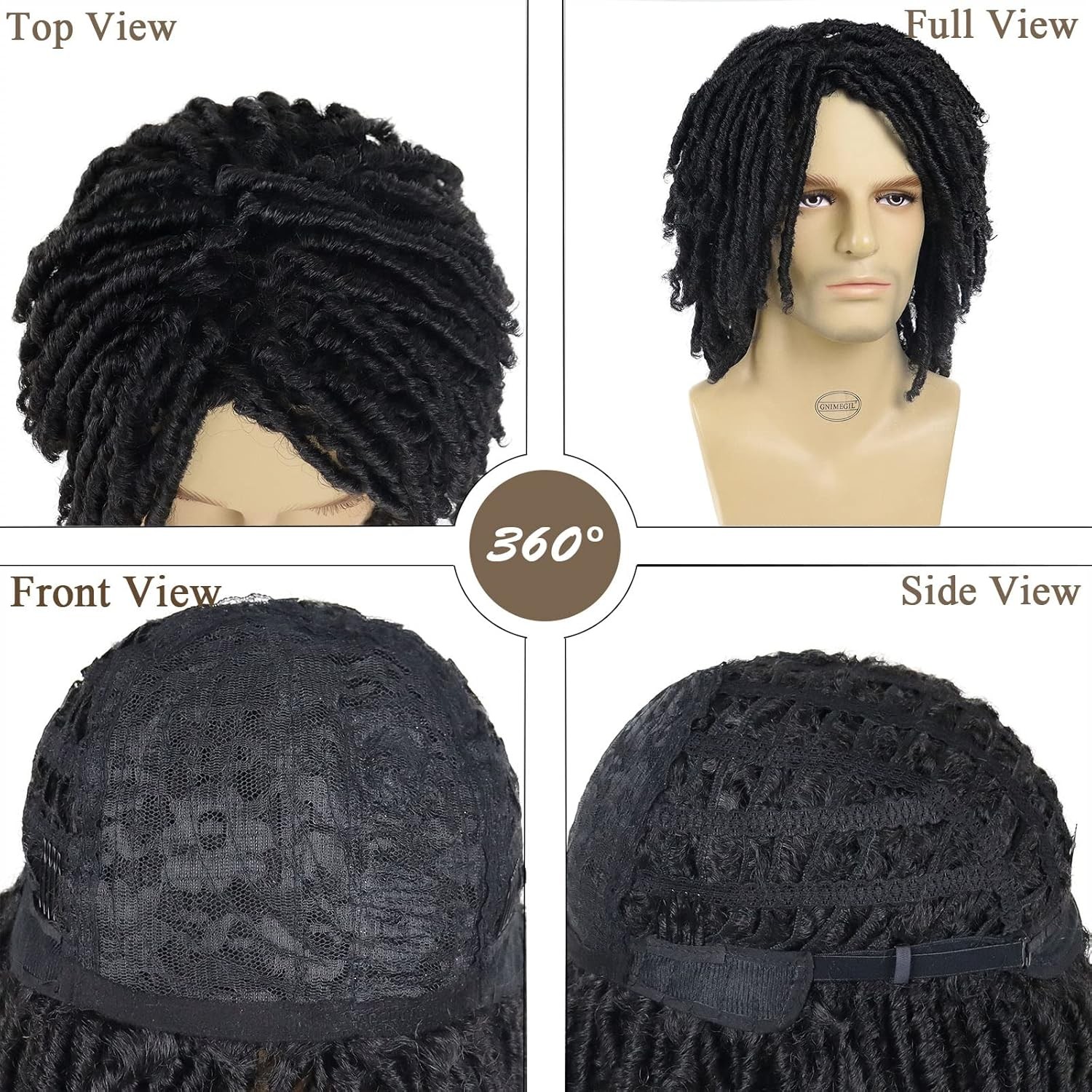 GNIMEGIL Short Braided Wigs for Man Afro Bob Black Crochet Twist Hair Dreadlocks