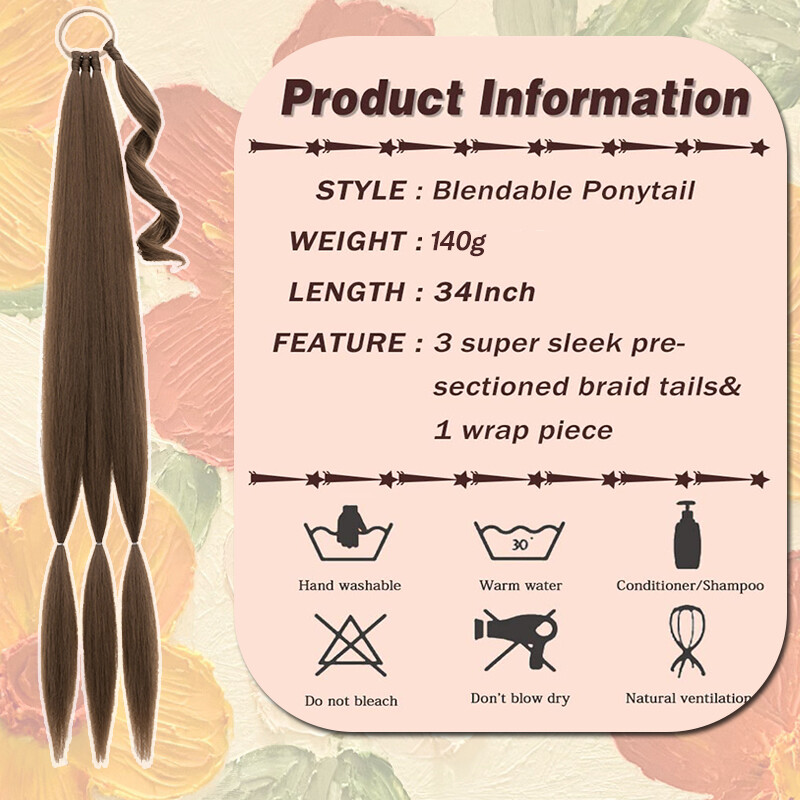 34″ Long Thick Braids Ponytail Box Braiding Pony Tail Wrap On Hair Extensions US