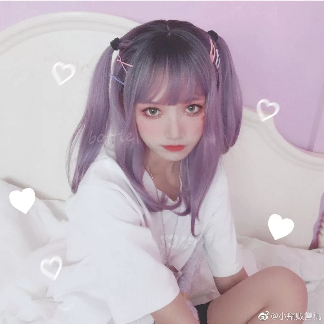 Black Root Lavender Purple Gradient Curly Lolita Wig with Bangs Kawaii Cosplay