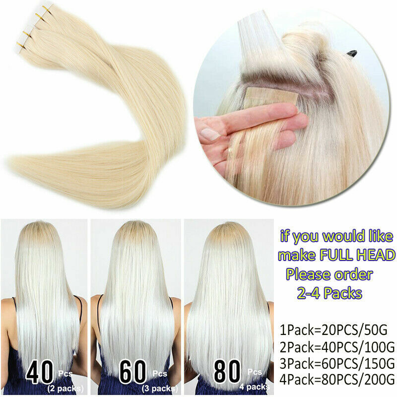 Seamless Tape in Human Hair Extensions Invisible Skin Wefts Remy Brazilian Hair