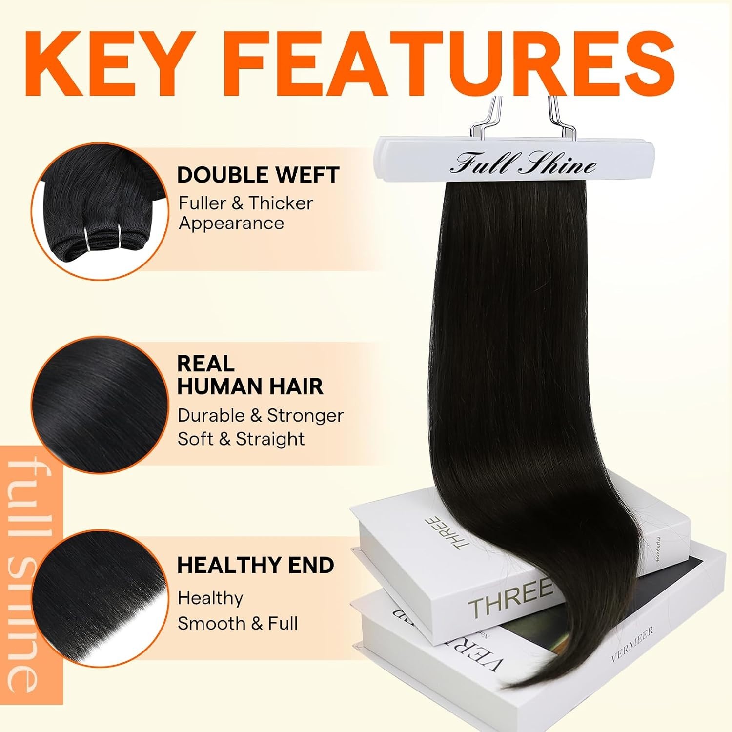 Long Straight Human Hair Weave – 20″ Jet Black Extensions