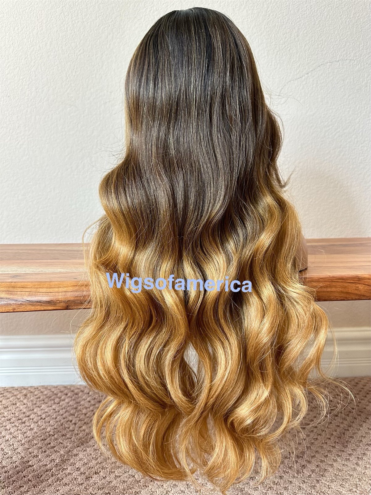 Honey Blonde Ombré Wig Wavy Layered Lace Front Middle Part 26 Inch Long Heat Ok