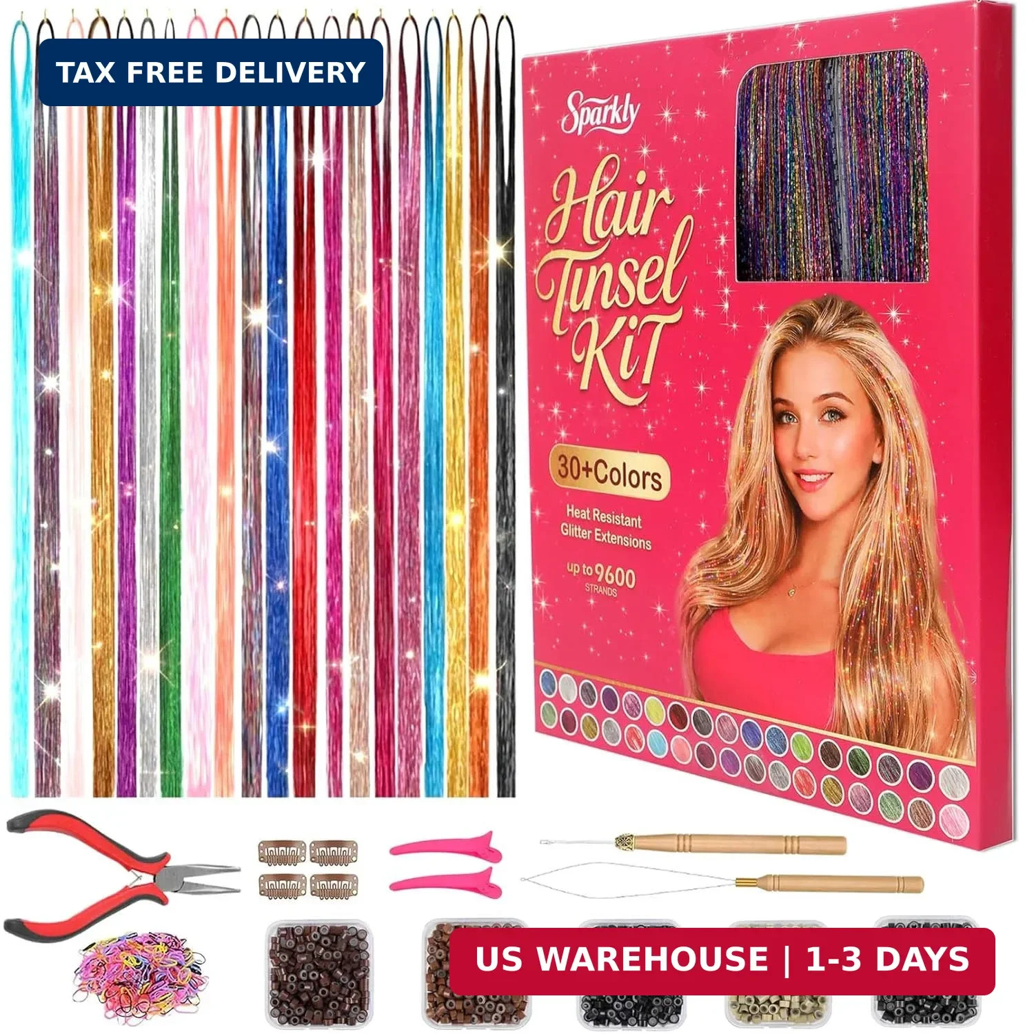 20-Color Hair Tinsel Kit with 8700 Strands and Tools for Festive Hair Extensions