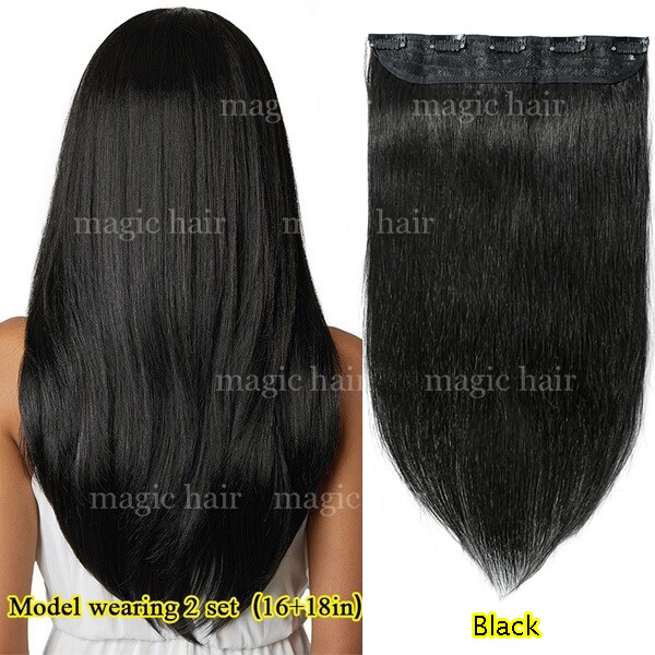 THICK One Piece Clip in Remy Human Hair Extensions 3/4Full Head Any Colors Ombre