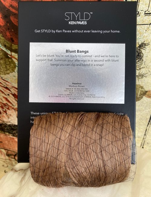 STYLD by KEN PAVES Medium Brown Blunt Bangs Hair Extensions Human New Clip In