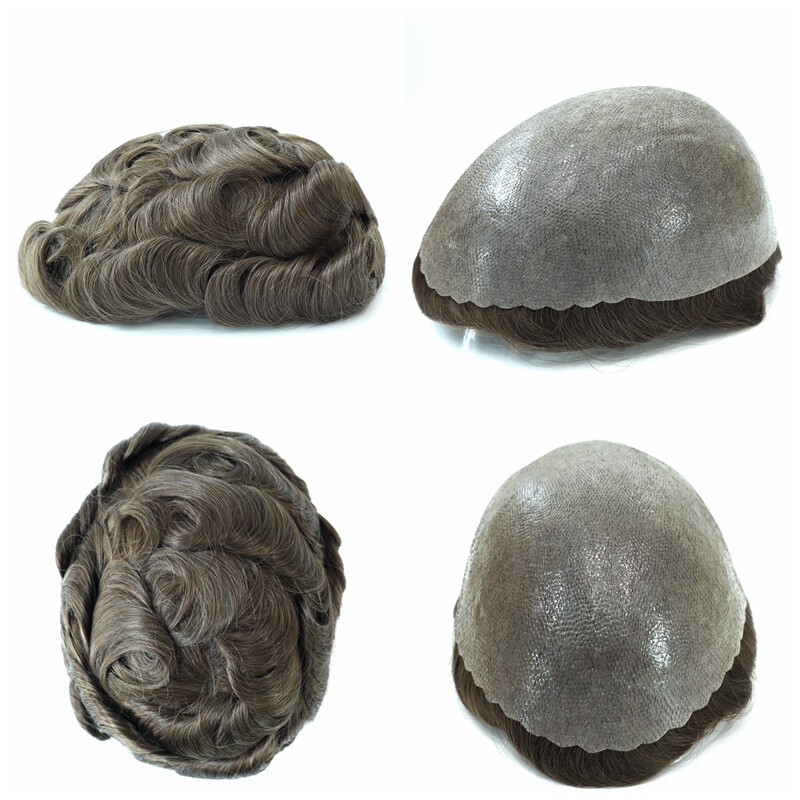 Mens Human Hair Replacement System Medium Poly Skin Toupee Wig Hairpiece OS27SKV
