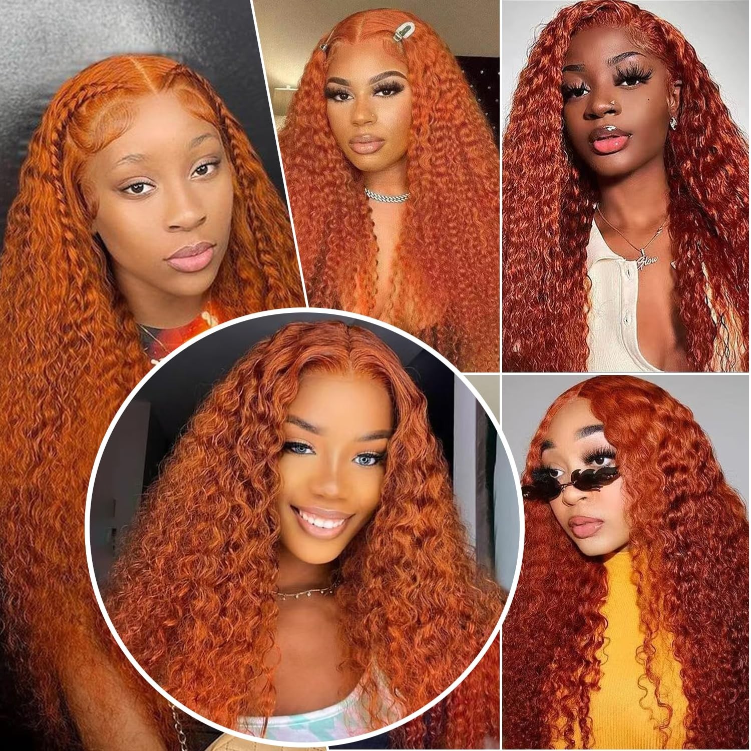 30″ Ginger Lace Front Wig Human Hair 13×6 Deep Wave Pre Plucked 180% Density Cur