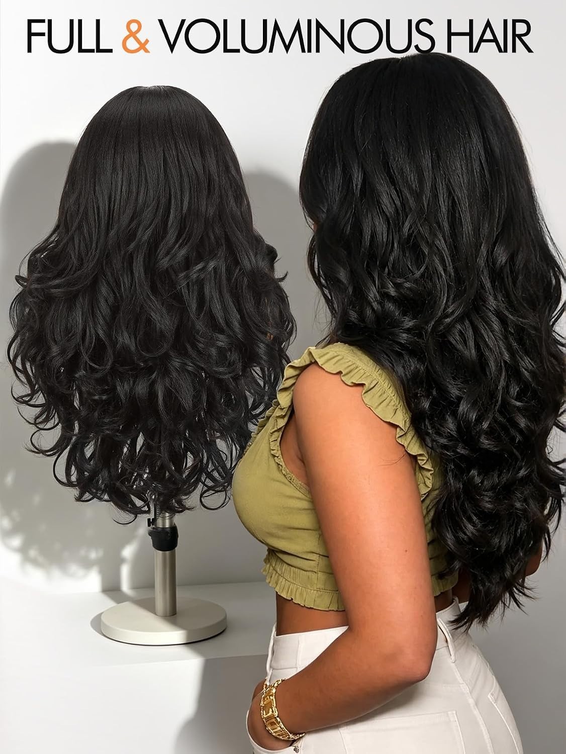Yaki Wavy V Part Synthetic Long Half Wig for Black Women 26 Inch Body Wave