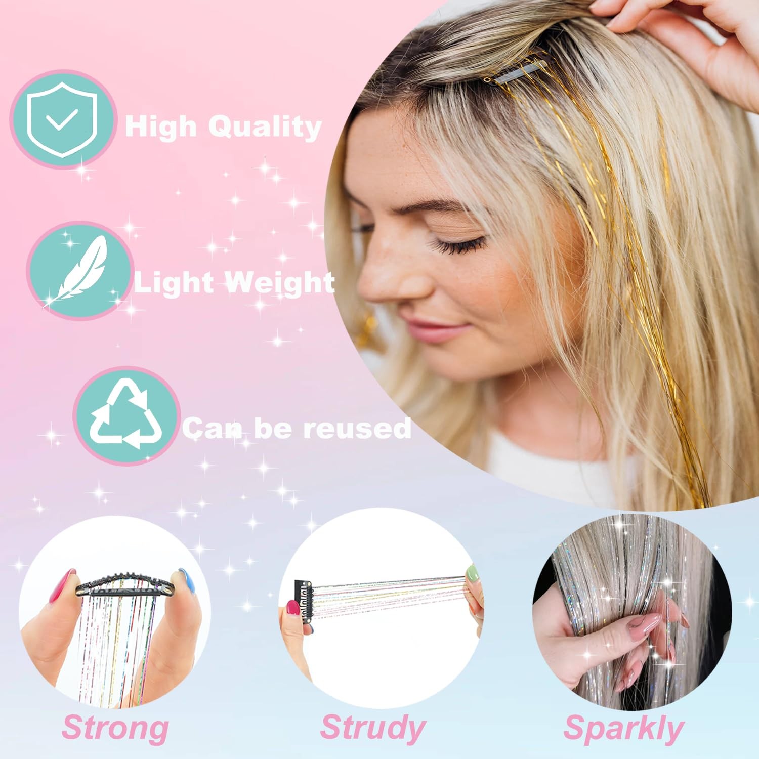 18x Hair Tinsel Clip Extensions 20 Inch Colorful Sparkling Glitter Set for Girls