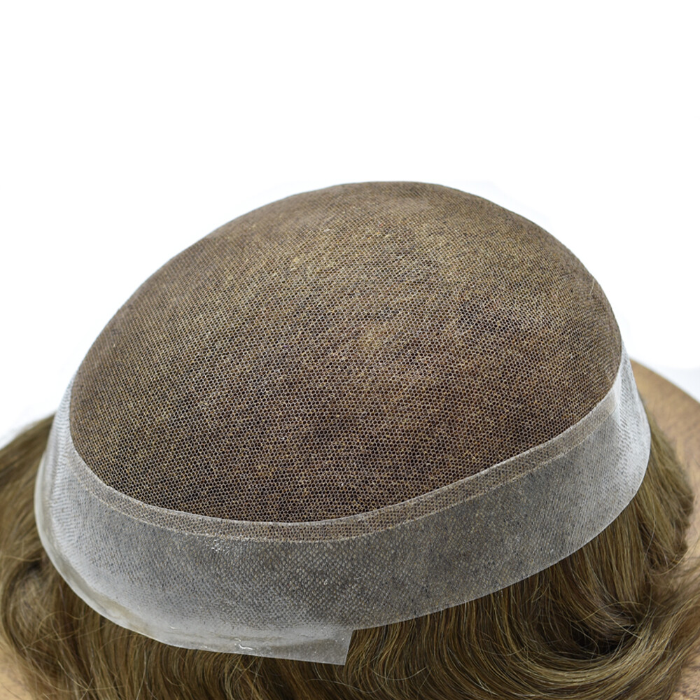US Mens Toupee French Lace Hairpiece Poly Pu Skin Around Hair System Replacement