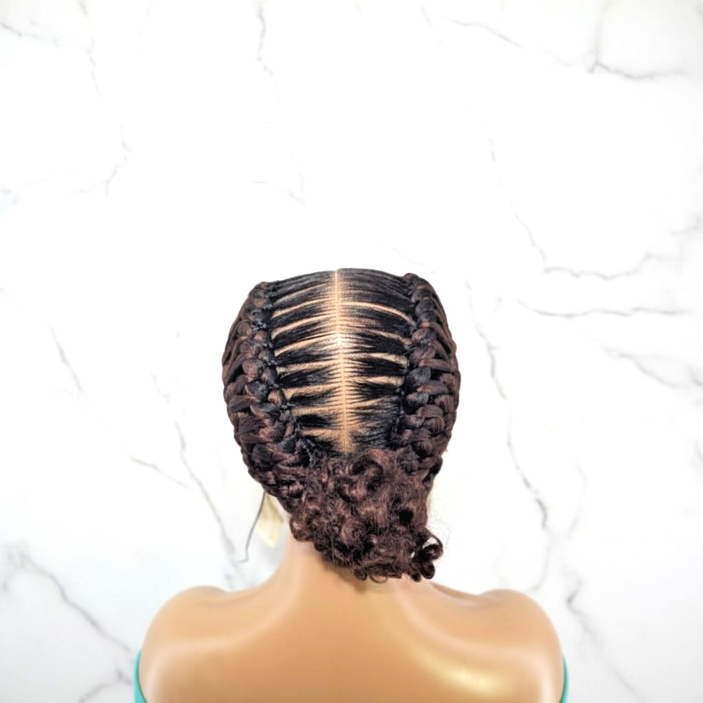 Braided Wig: Double Dutch Braids Braided Bun. Full Lace Cap, Baby Hair
