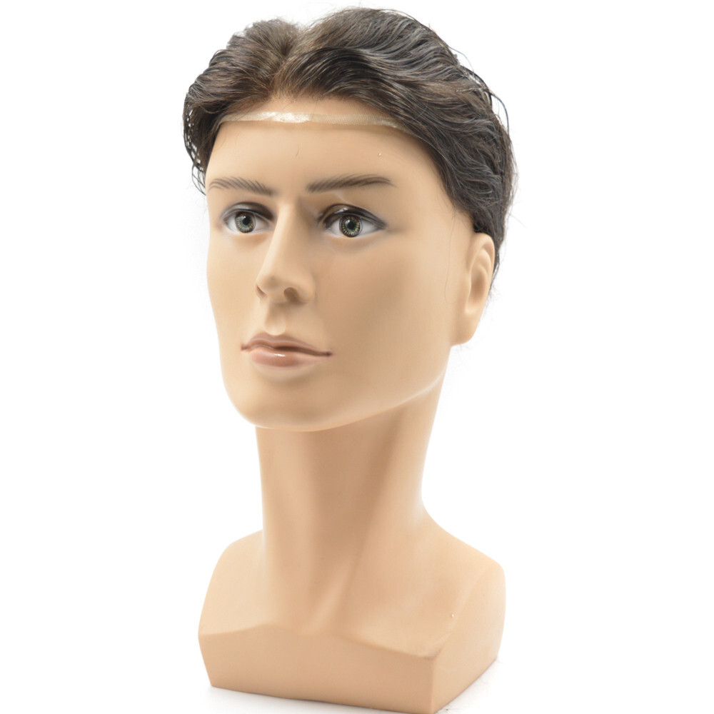 Natural Hairline Mens Toupee Lace Front Skin Hair Replacement System For Men