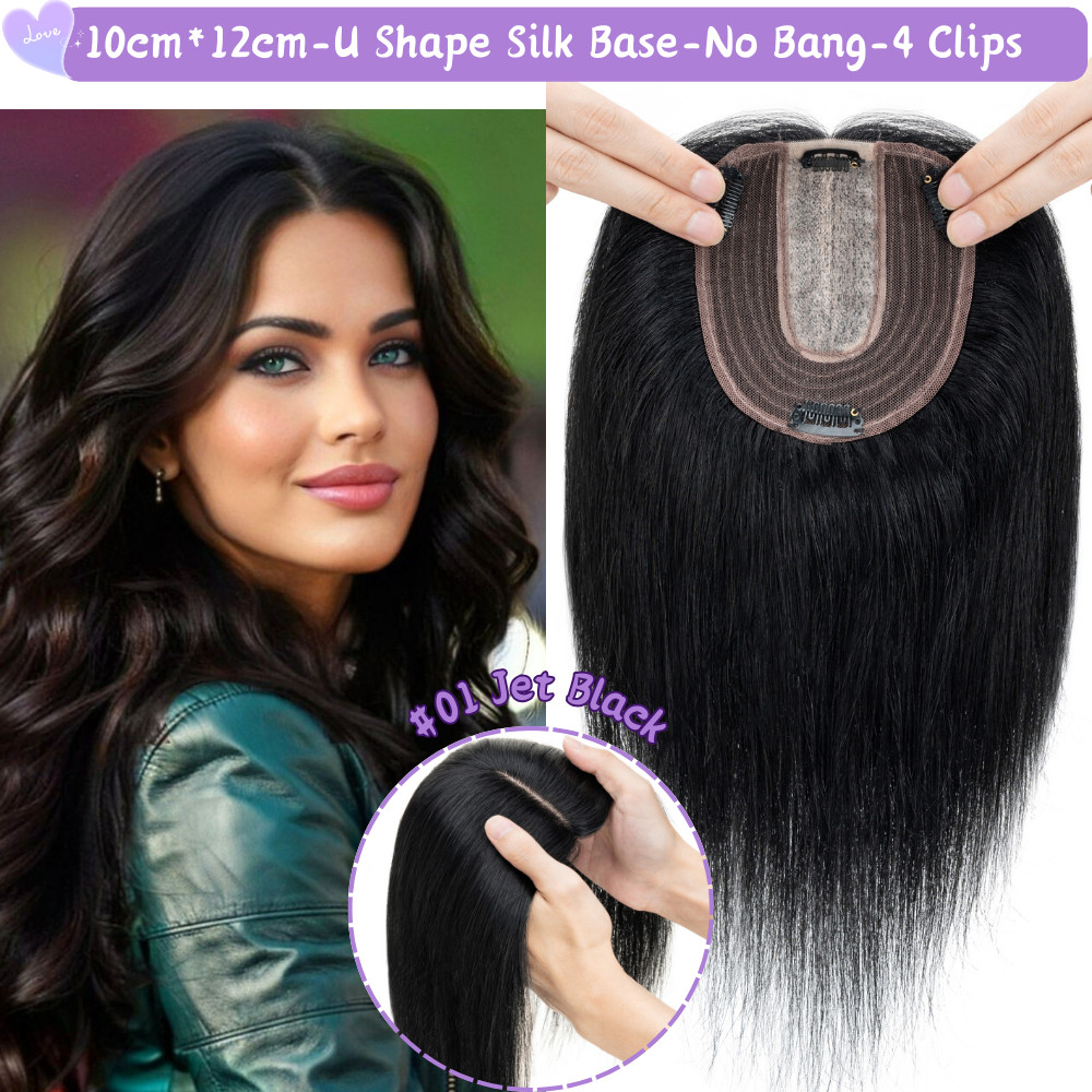 100% Human Hair Haipiece Clip In Topper Hair Piece Toupee Mono Base with Bang US