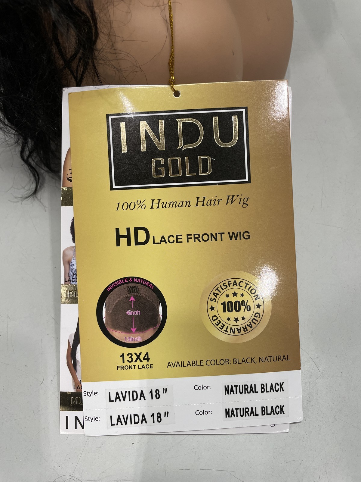 Indu Gold Lavida Natural Black 100% Human Hair Lace Wig, 18″