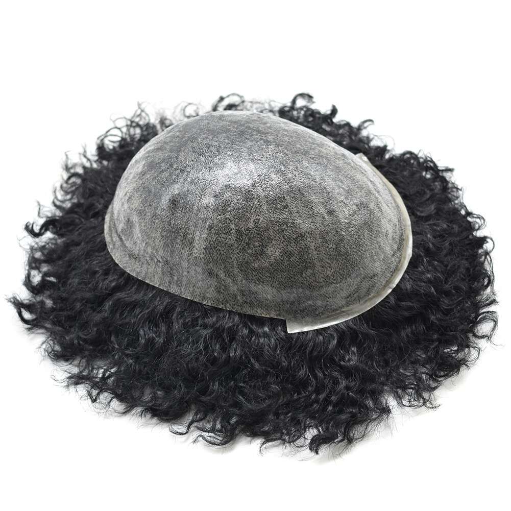 Afro Toupee For Black Men Skin Pu African American Hair System Replacement(9X11)