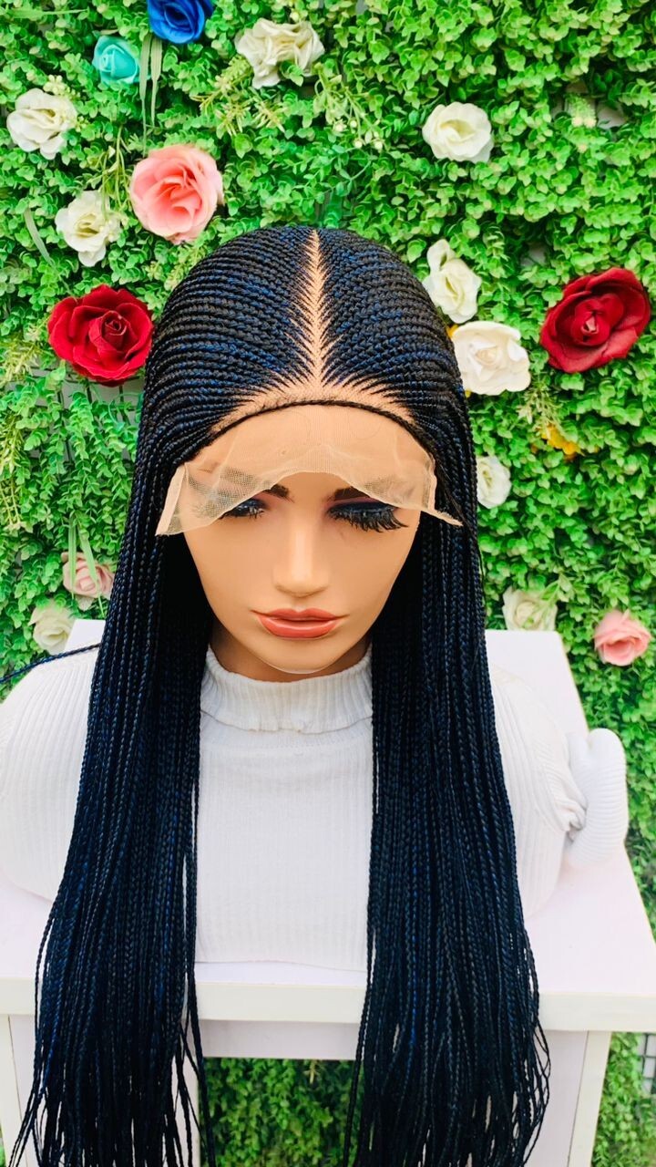 African Braided Wig On 8*8 Closure. Blue/Black 40″