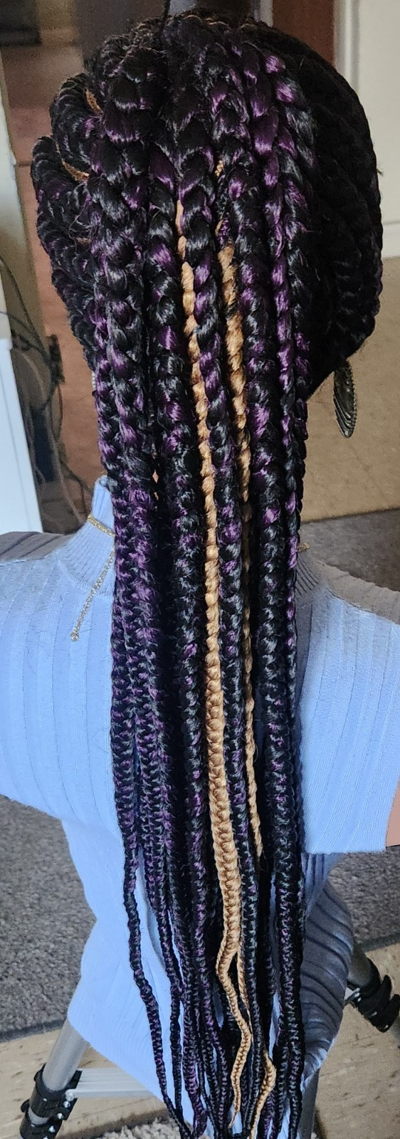 Fully Hand Braided box braid cornrow wig poney tail libre 1B mixt Dark purple/27