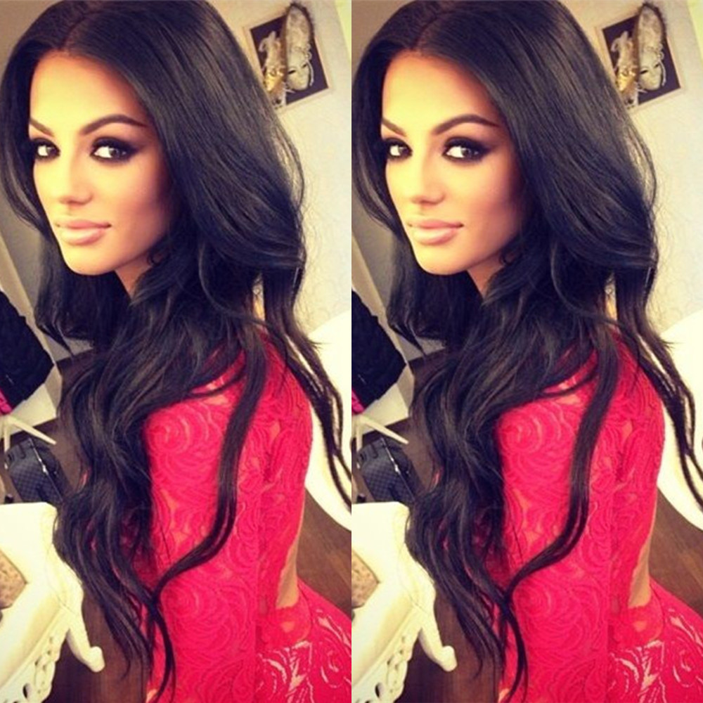 Long Black Synthetic Lace Front Wig Body Wave Fiber Synthetic Lace Wig For Women