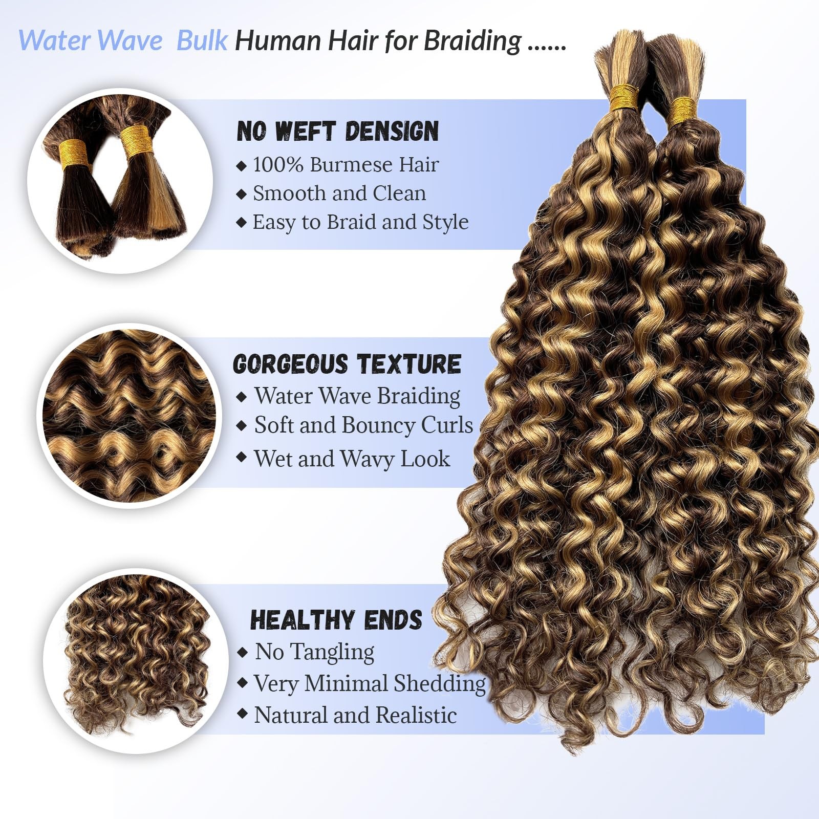 Licoville 4/27 Braiding Hair Water Wave Human Hair Bundles Brown And Blonde