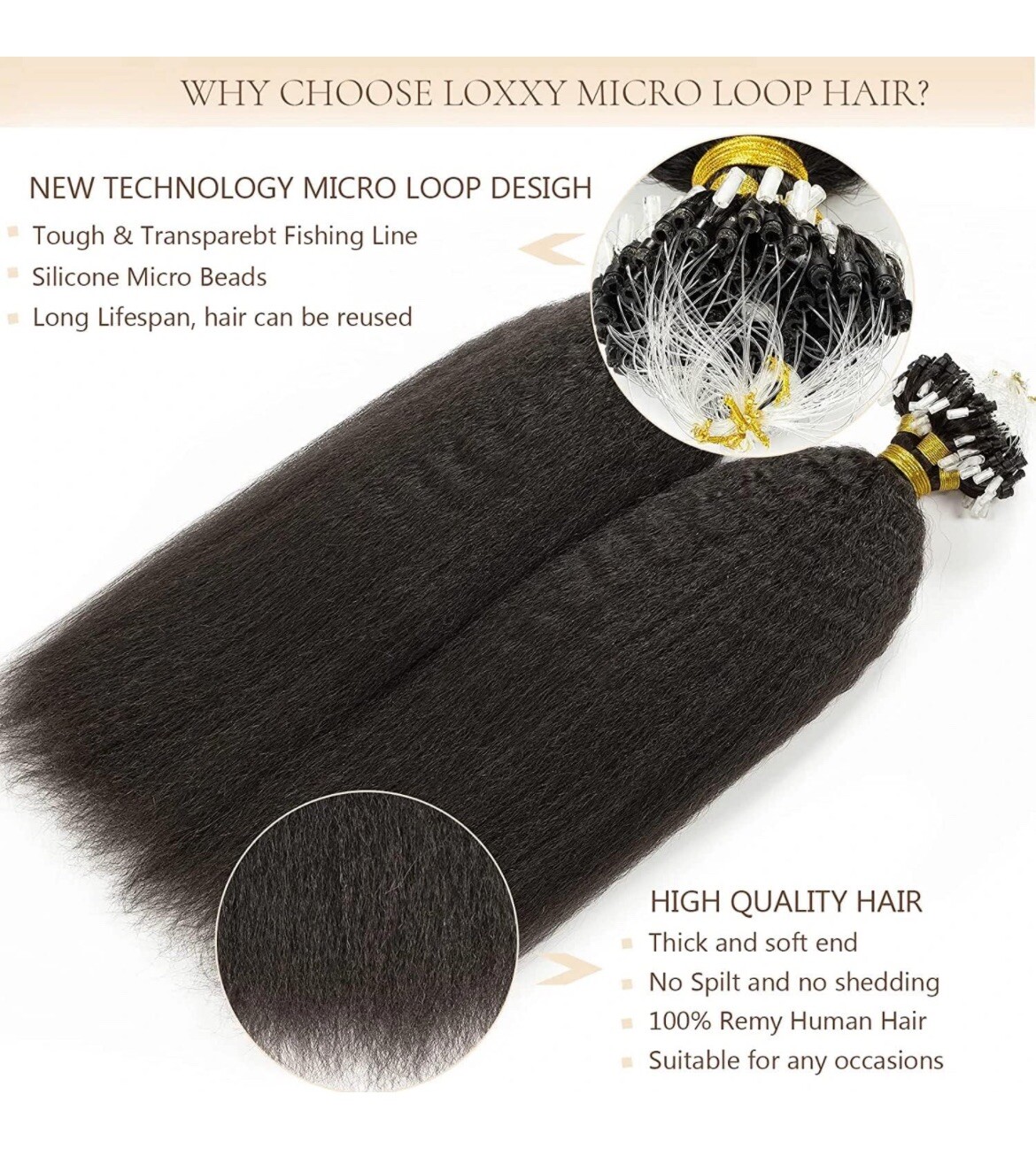 Microlink Hair Extensions Human Hair Kinky Straight 14inch Coarse Straight