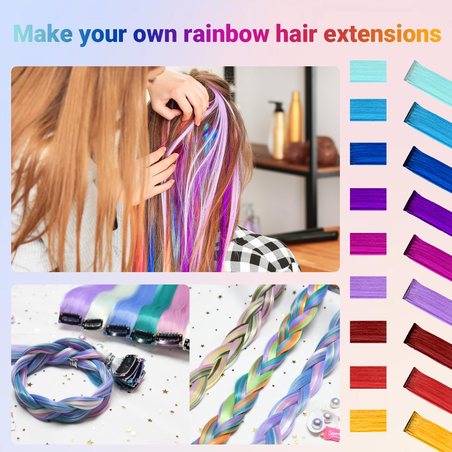 TOFAFA 22 Pcs Colored Hair Extensions, Multi-colors Party Highlights Clip in …