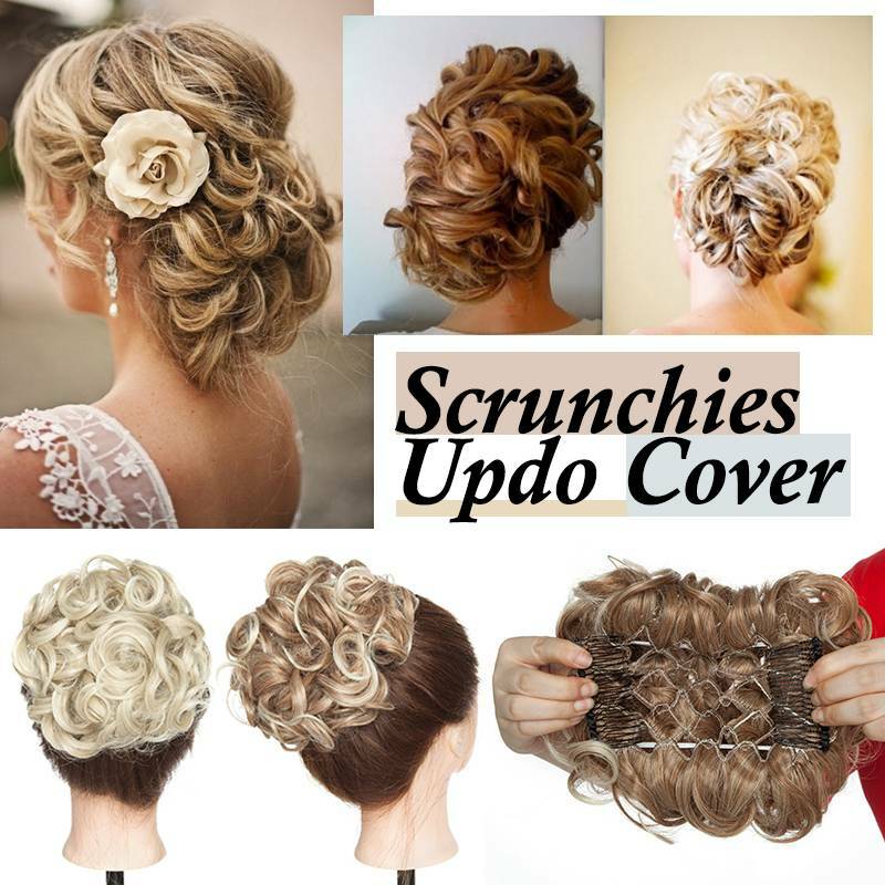 Updo Clip in Scrunchie Ponytail Messy Bun Chignon Clip in Hair Extension Wedding