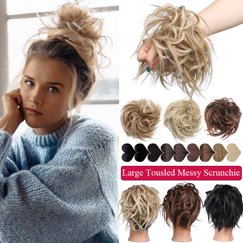 Real Natural Curly Messy Bun Ponytail Scrunchie as Human Fake Hair Extension 45g