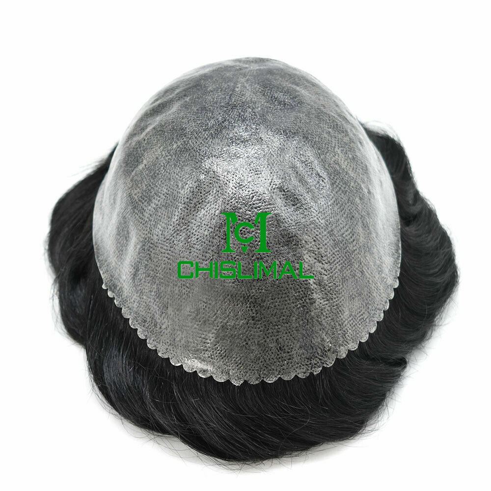 Full Poly Skin Mens Toupee Injected PU Human Hair System Replacement Wig for Men