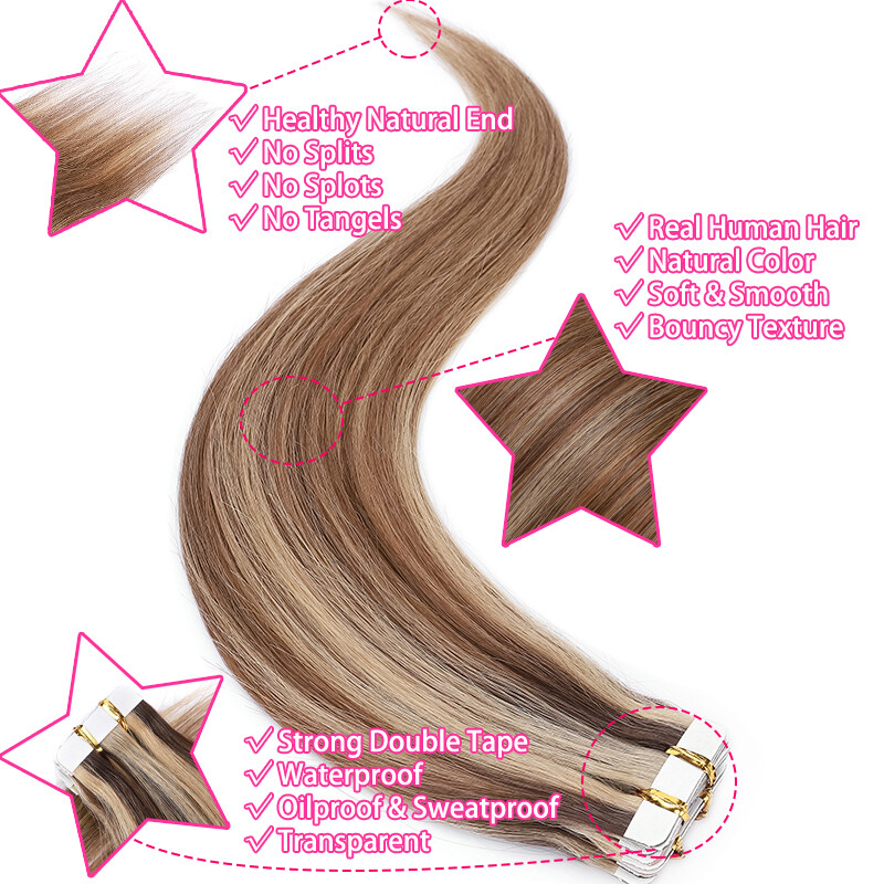 12-24inch Invisible Tape In Remy Human Hair Extensions Ombre Highlight Thick US