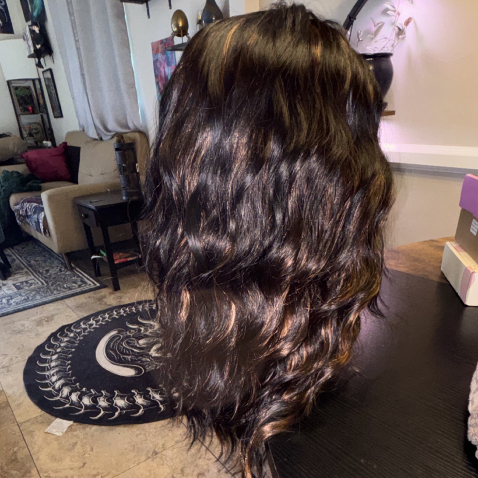 Aisi Black/Brown Highlight Wavy Lace Middle Part Synthetic Wig for Cosplay